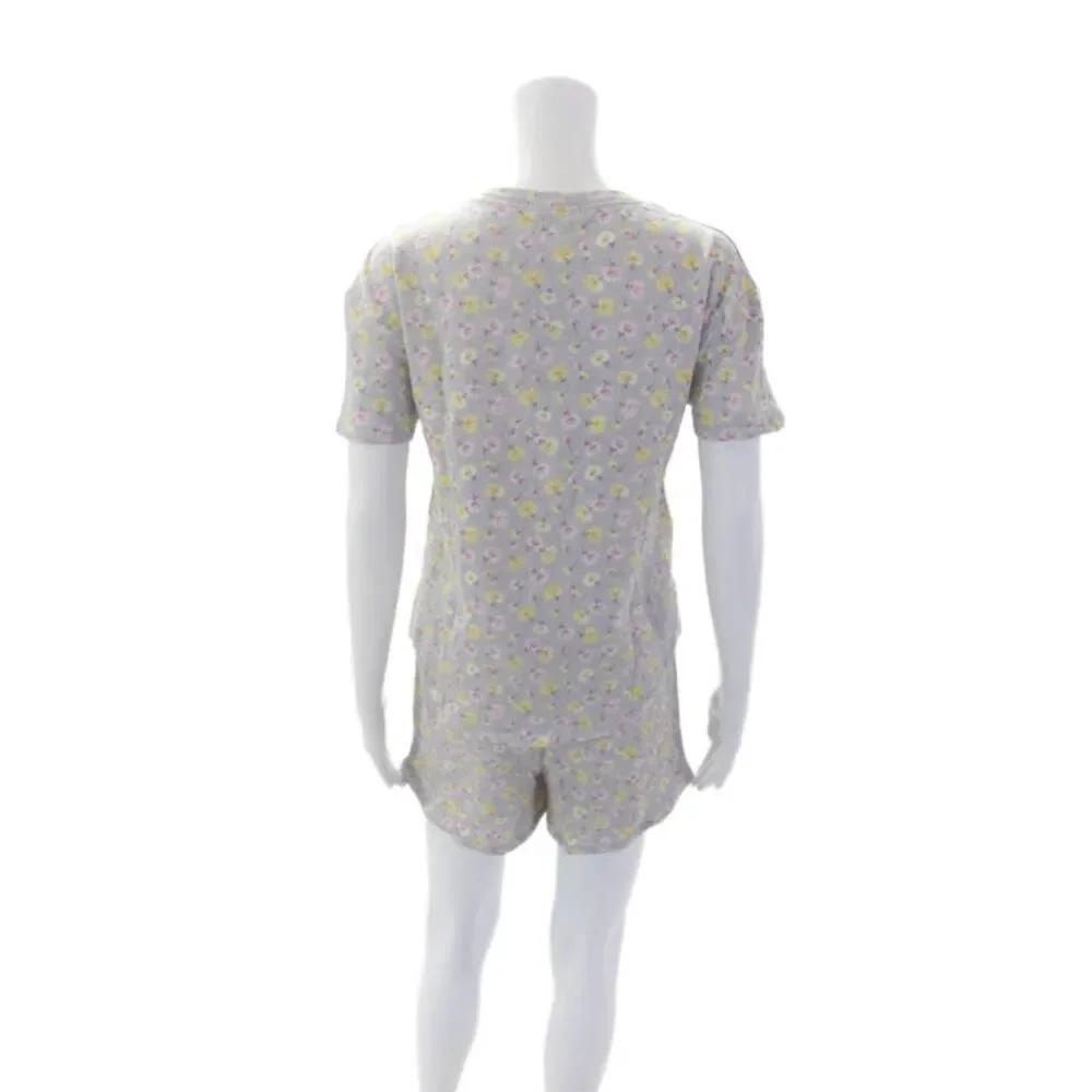 Emerson Road Womens Floral Print Crew Neck Sleep Shirt Pajama Set Gray Size S